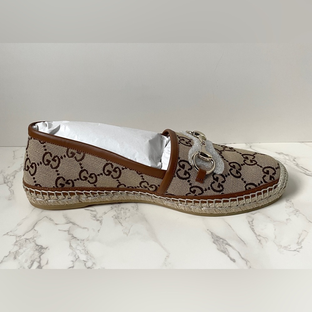 New Gucci Womens Espadrilles Brown Camel GG Canvas Size 38 - Picture 7 of 13